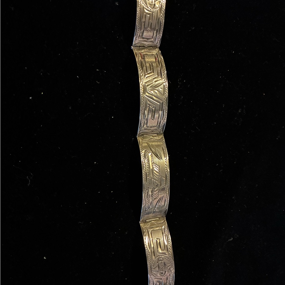 Vintage Mexico Sterling Silver Mayan/Aztec Panel Link Bracelet 7.5”